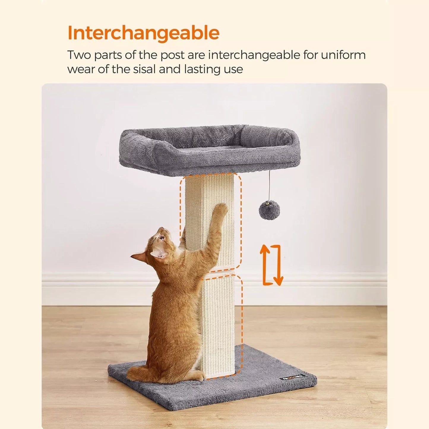 In And OutdoorMatch Krabpaal Eudora - 71cm - Voor Katten - Grijs - Zachte Kattenmand Hangmat - Post - Kattenspeelgoed - Ook geschikt voor kleine kittens Krabpaal