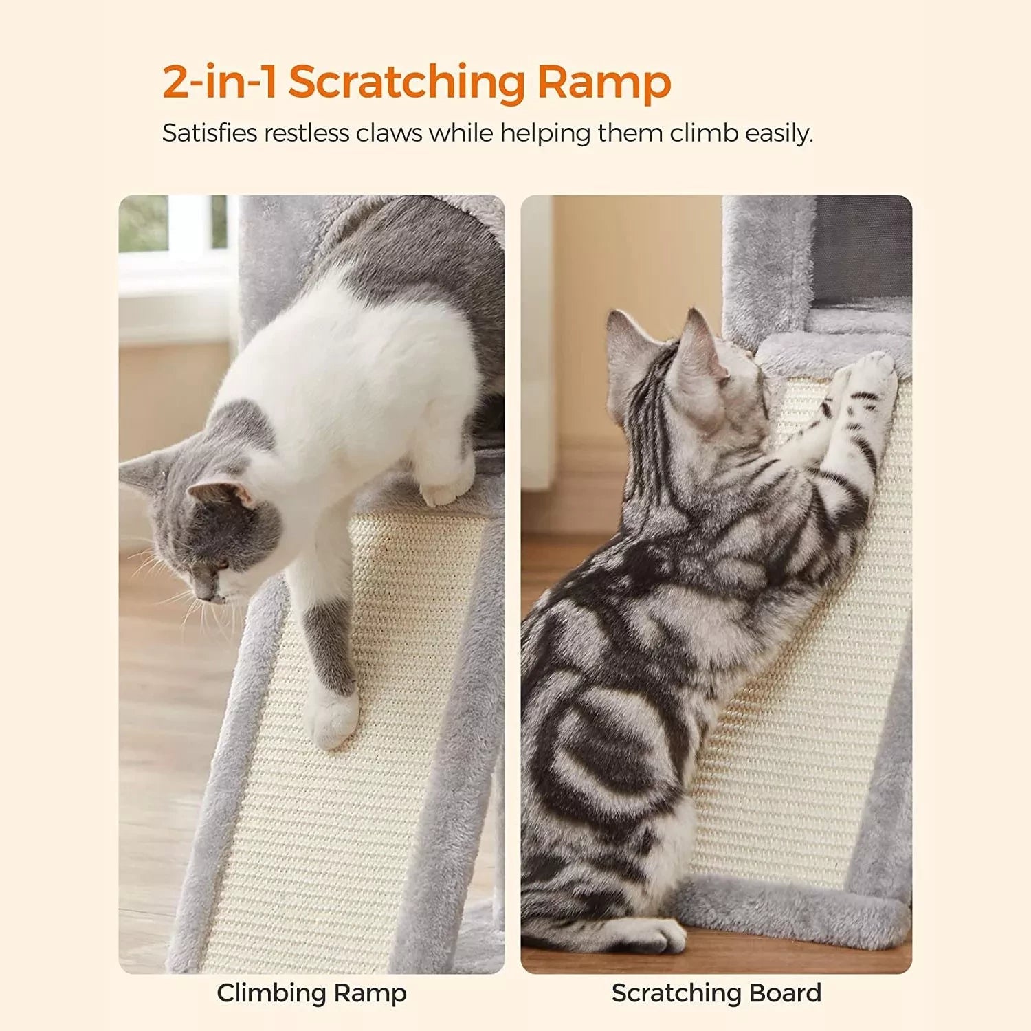 In And OutdoorMatch Krabpaal Filomena - 118cm - voor katten - lichtgrijs - zachte kattenmandhangmat - paal - kattenspeelgoed - ook geschikt voor kleine kittens Krabpaal