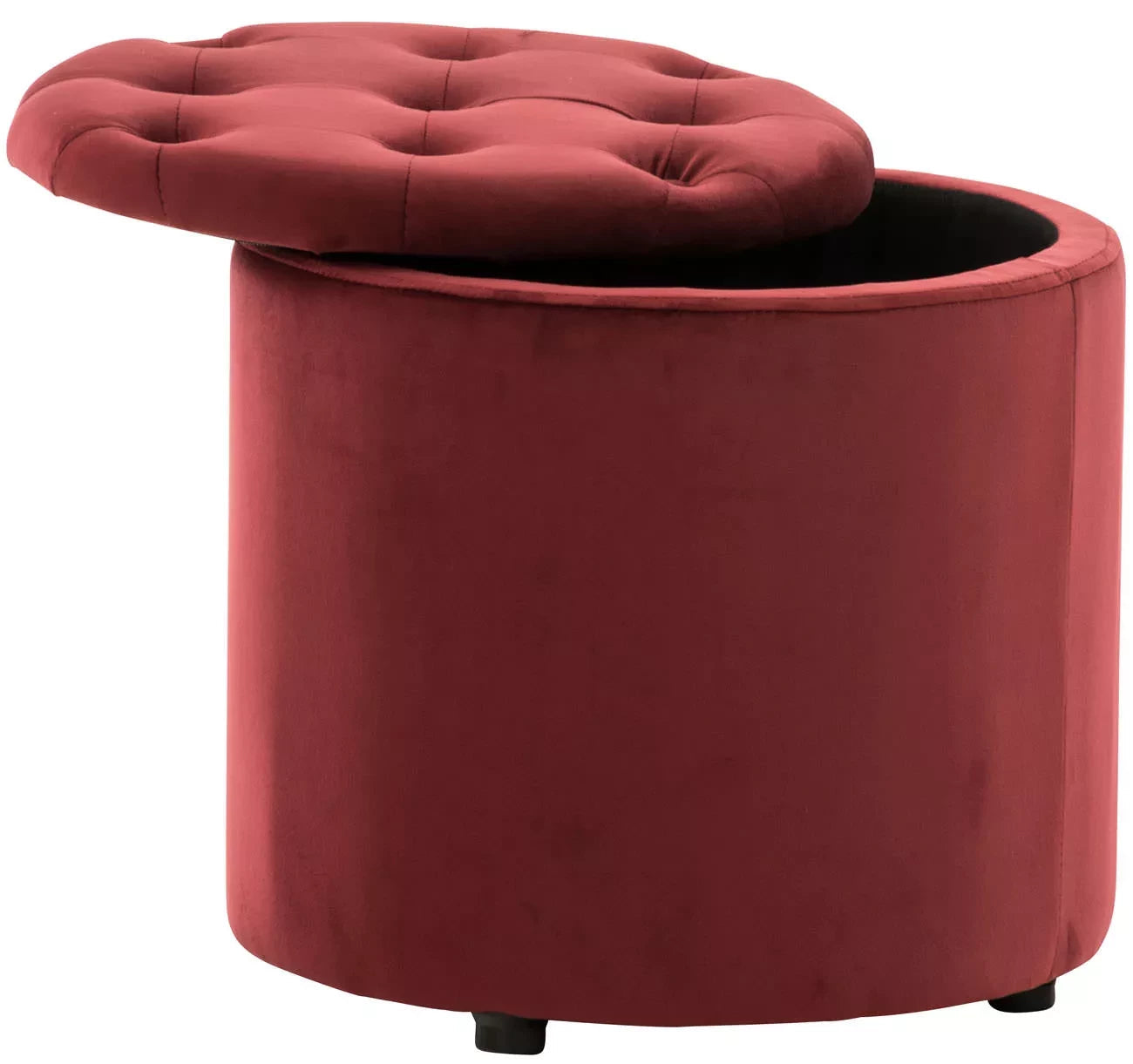 In And OutdoorMatch Kruk Helena - Fluweel - Rood - Gestoffeerde Zitting - Modern Design - 44x44x42cm - Opbergkruk - Multifunctioneel stool