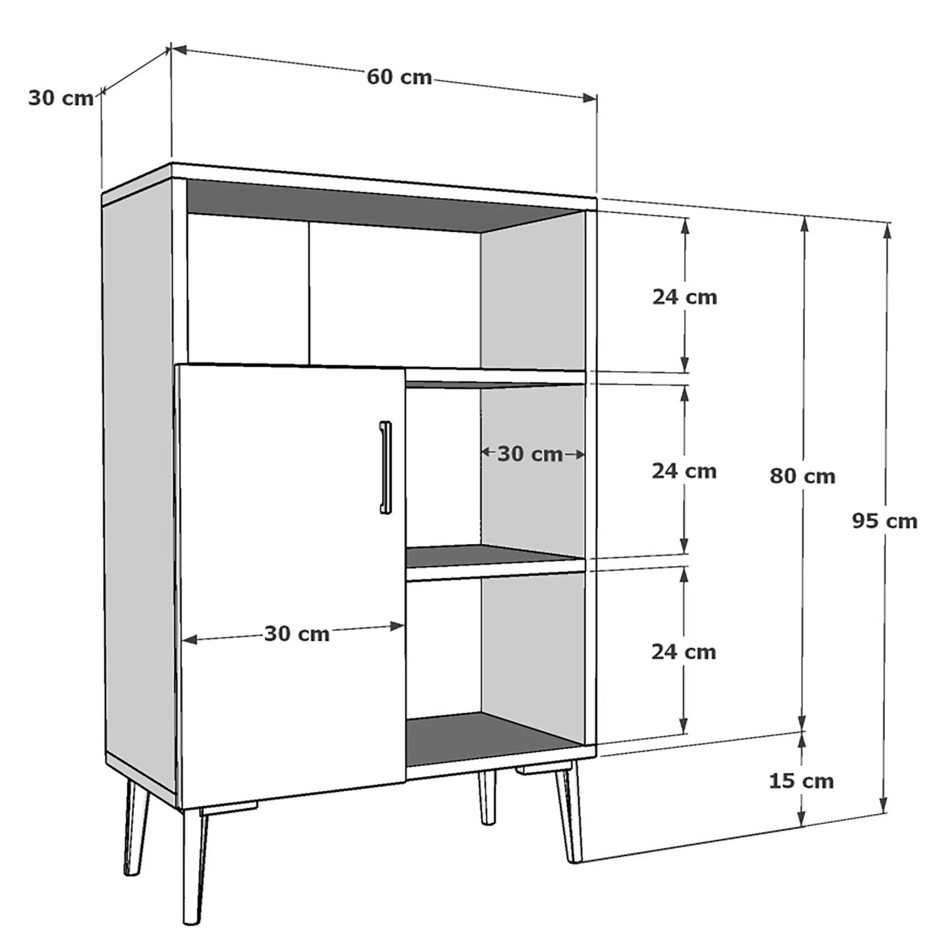 In And OutdoorMatch Ladekast Cindy - 95x60x30 cm - Eikenkleur en wit - Open Compartiment - 2 Deuren Kast