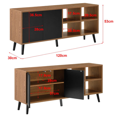 In And OutdoorMatch Ladekast Jessyca - 53x120x30 cm - Zwart en Houtkleurig - Spaanplaat en Metaal - Stijlvolle uitstraling Kast