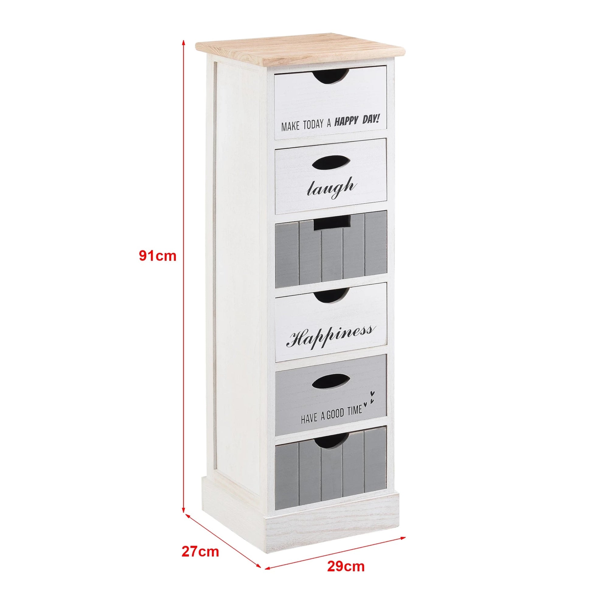 In And OutdoorMatch Ladenkast Kylie - Met 6 Laden - 91x29x27 cm - Wit en Grijs - Paulowniahout - Modern Design storage rack