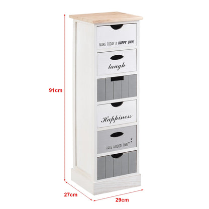 In And OutdoorMatch Ladenkast Kylie - Met 6 Laden - 91x29x27 cm - Wit en Grijs - Paulowniahout - Modern Design storage rack