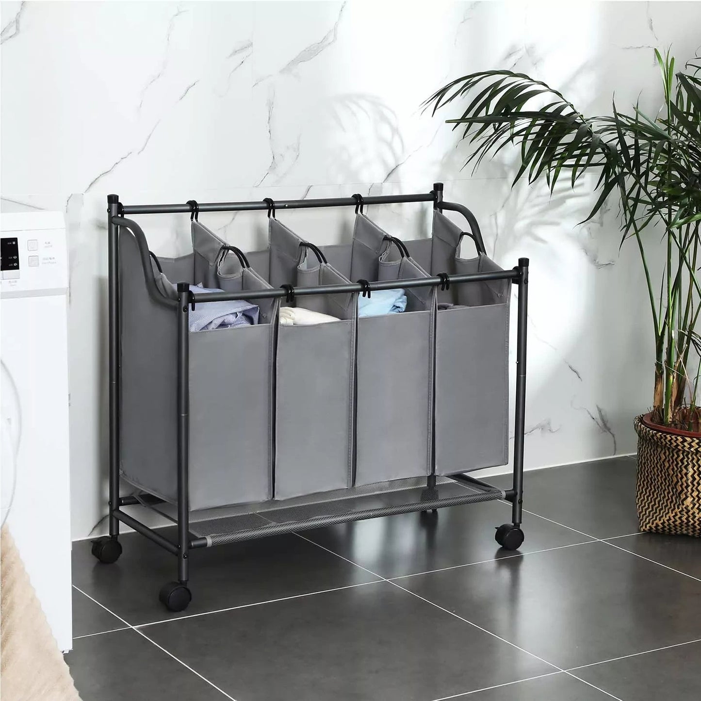 In And OutdoorMatch Laundry basket Quentin - 4 bags - Laundry sorter - Laundry box - Rectangle - Wicker - 97x41x81cm Wasmand