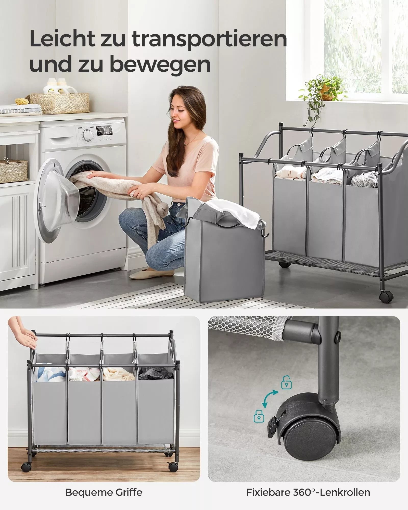 In And OutdoorMatch Laundry basket Quentin - 4 bags - Laundry sorter - Laundry box - Rectangle - Wicker - 97x41x81cm Wasmand