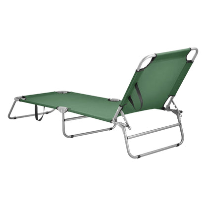 In And OutdoorMatch Ligbed Arianna - Zonnebed - 186x55x24 cm - Donkergroen en Mat Zilver - Met Draagriemen Lounge stoel