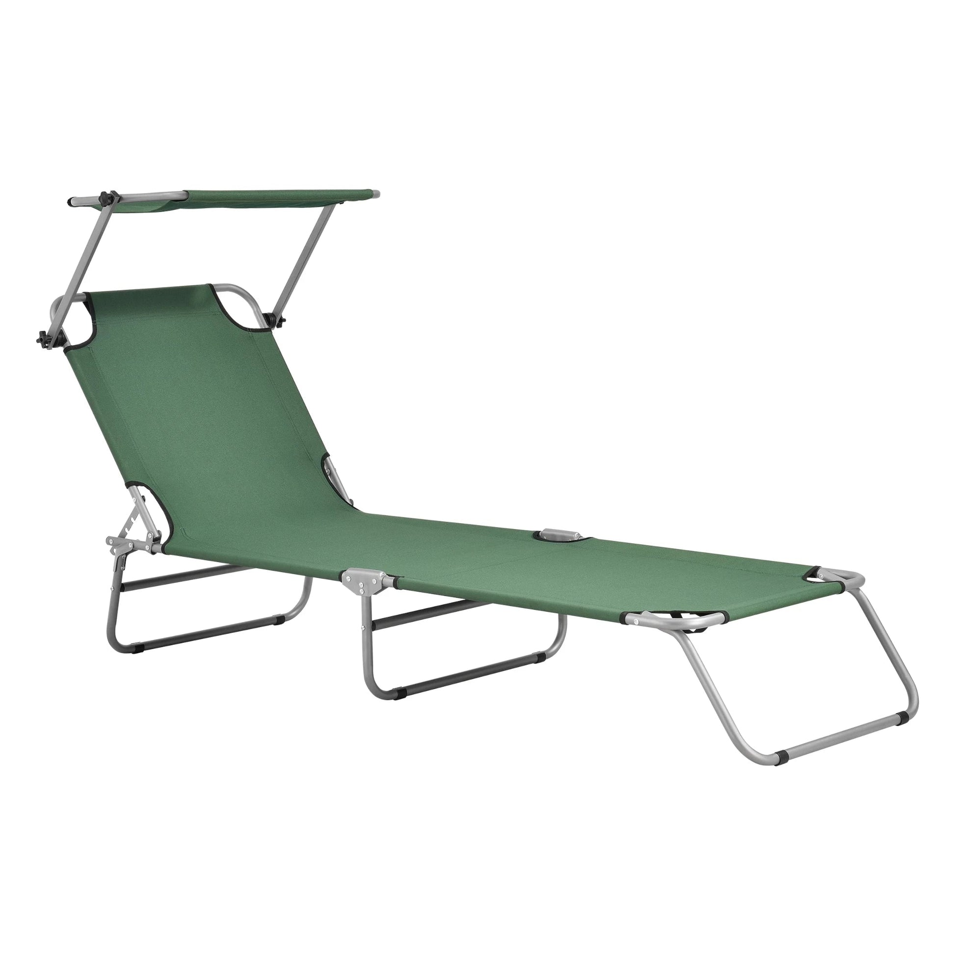 In And OutdoorMatch Ligbed Ayla - Met Luifel - 186x55x24 cm - Donkergroen - Verstelbare Luifel Lounge stoel