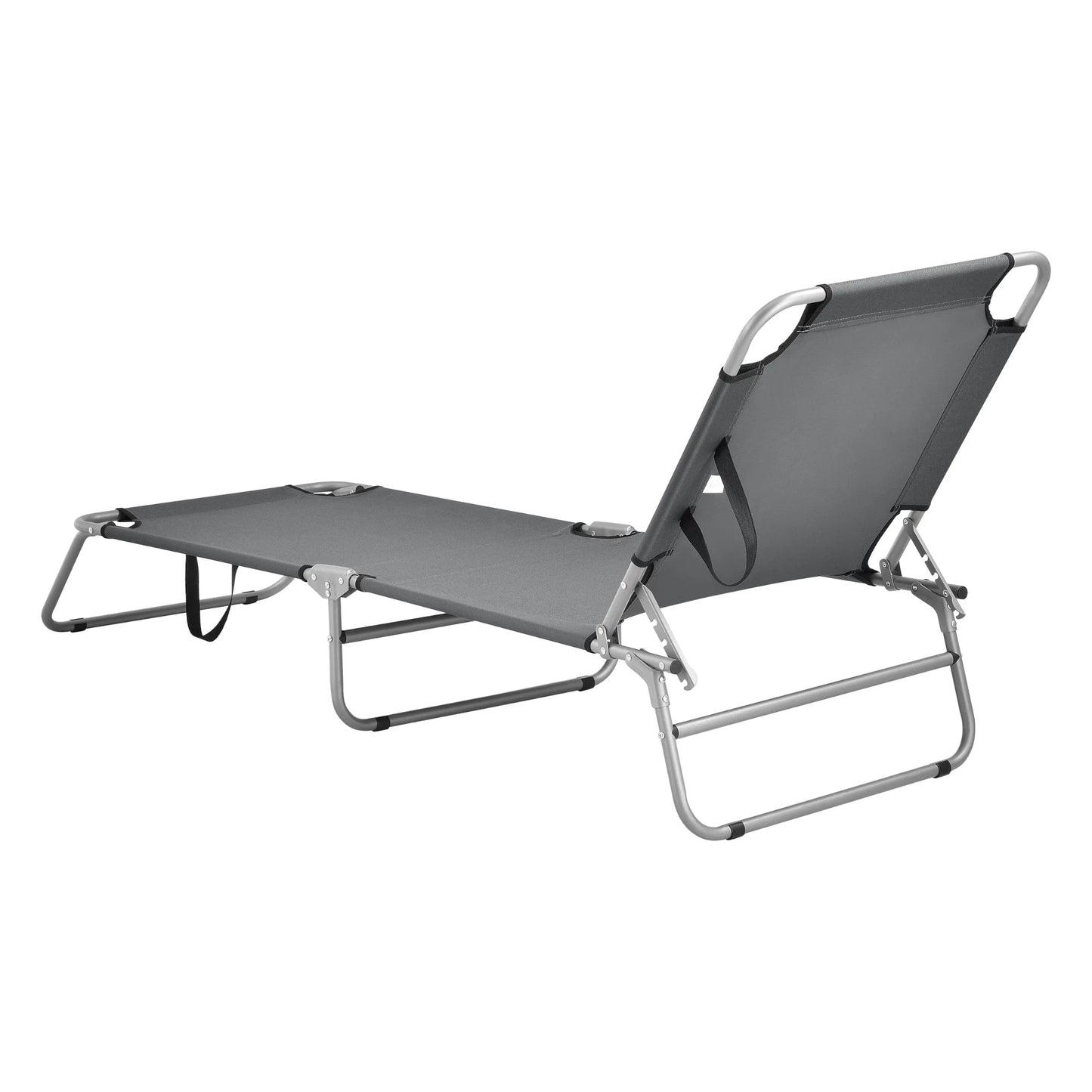 In And OutdoorMatch Ligbed Elbert - Zonnebed - Set van 2 - 186x55x24 cm - Donkergrijs en Zilver - Staal en Stof - Opvouwbaar en Ruimtebesparend Lounge stoel