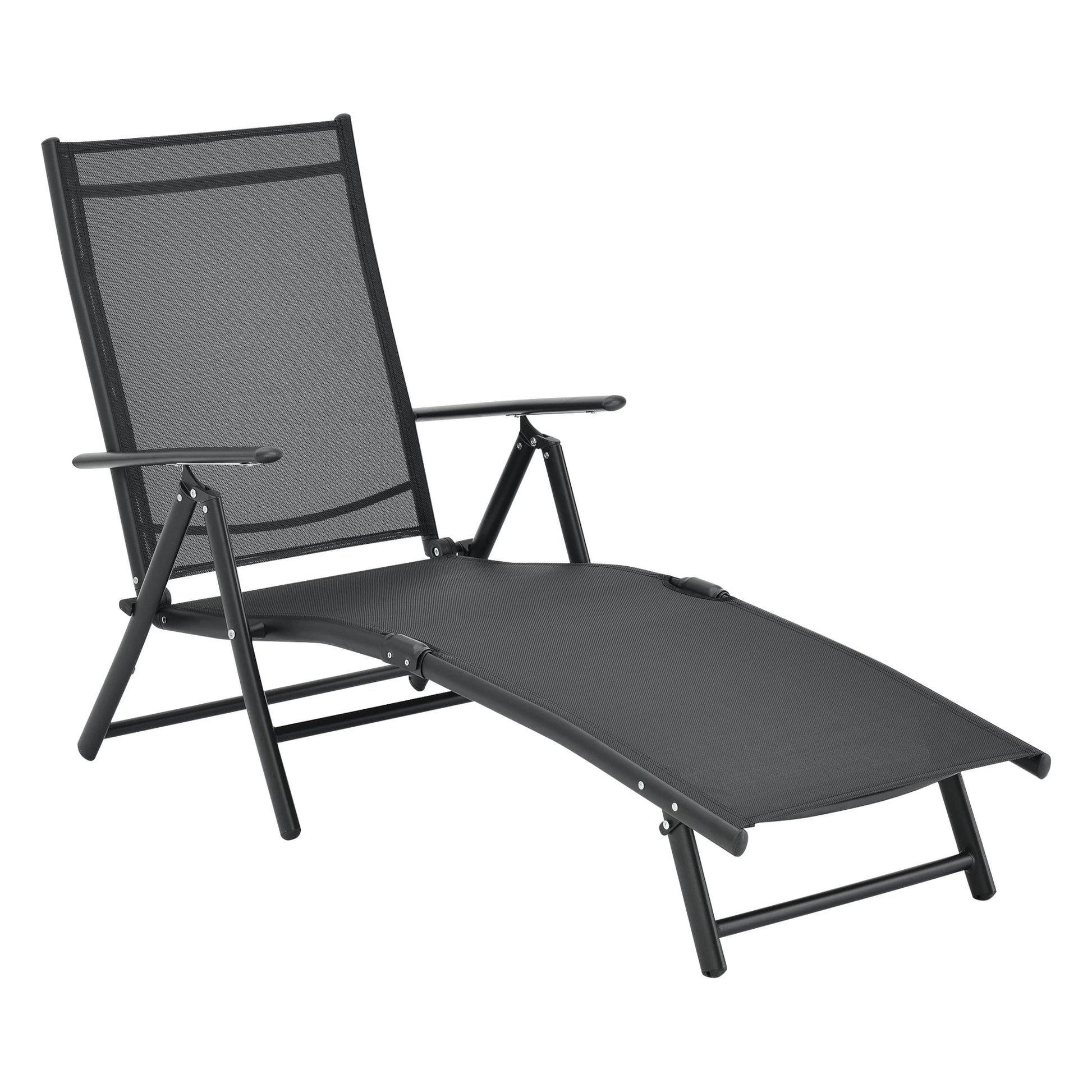 In And OutdoorMatch Ligbed Freddie - Zonnebed - 150x65x86 cm - Zwart - Aluminium en Stof Lounge stoel