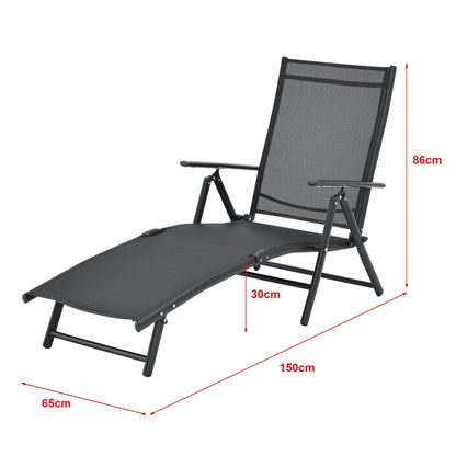 In And OutdoorMatch Ligbed Freddie - Zonnebed - 150x65x86 cm - Zwart - Aluminium en Stof Lounge stoel