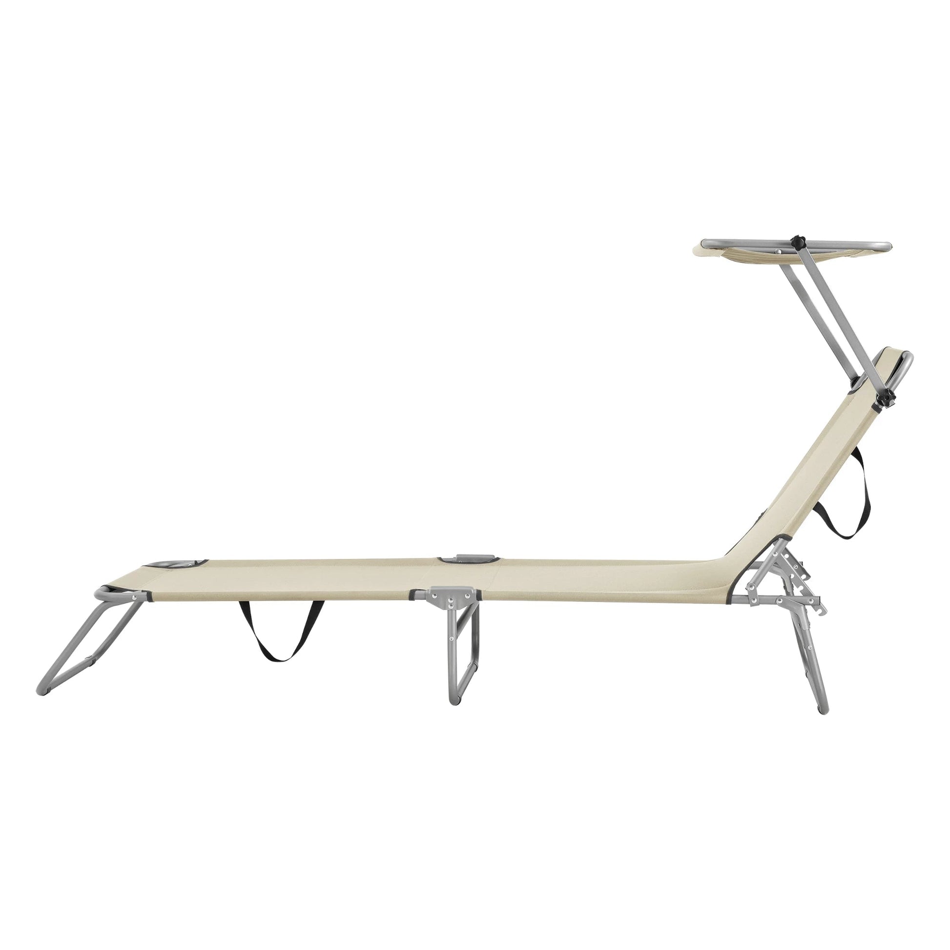 In And OutdoorMatch Ligbed Lucas - Met Luifel - 186x55x24 cm - Beige - Verstelbare Luifel Lounge stoel