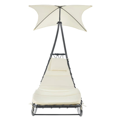 In And OutdoorMatch Ligbed Martin - Met Luifel - Schommelstoel - 193x104x200 cm - Beige en Antraciet - Staal en Polyester Garden Chair