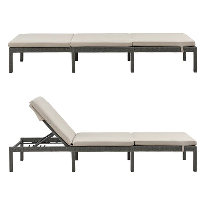 In And OutdoorMatch Ligbed Myles - Ligbed - Zonnebed - 198x60x27 cm - Beige en Dakr Grey - Staal, Polyrattan en Stof - Verstelbare rugleuning Lounge stoel