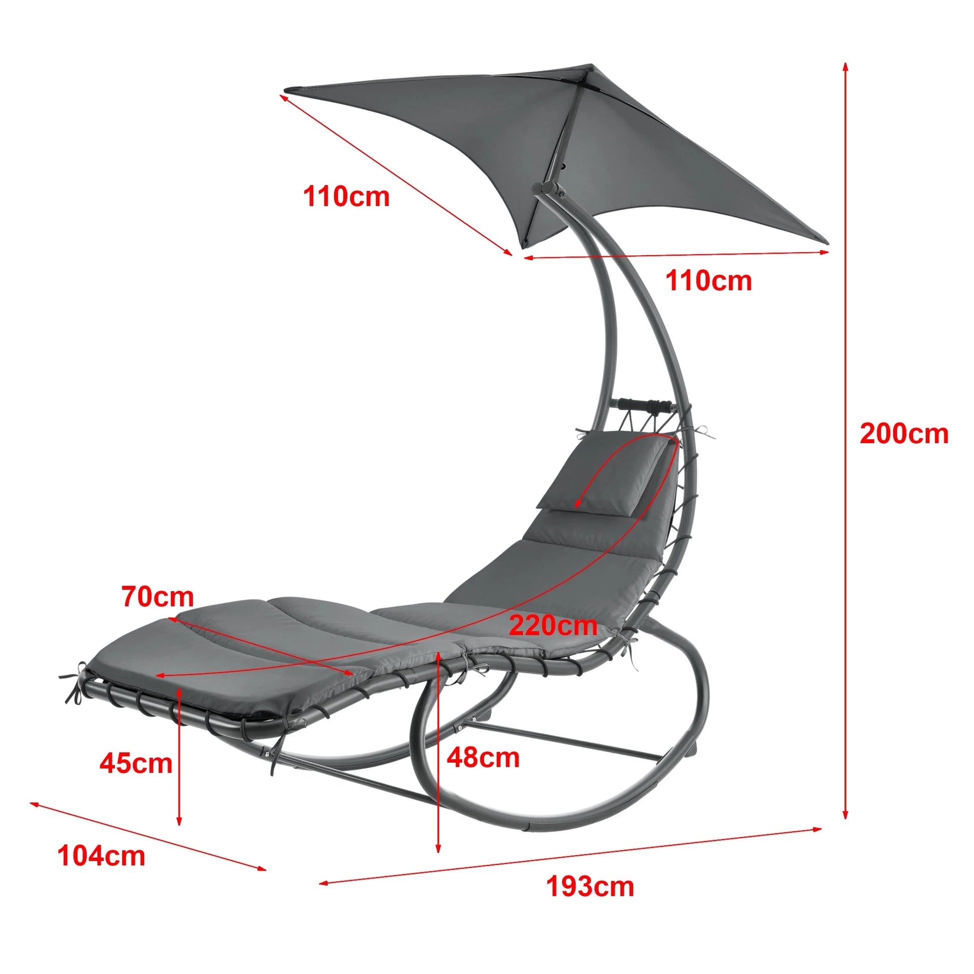 In And OutdoorMatch Ligbed Shayna - Met Luifel - Schommelstoel - 193x104x200 cm - Donkergrijs en Antraciet - Staal en Polyester Garden Chair