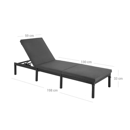 In And OutdoorMatch Ligstoel Angelina - Zonnebank - Met Kussen - Tuinligstoel - Zwart - Loungebank - 59x198x28cm Lounge stoel