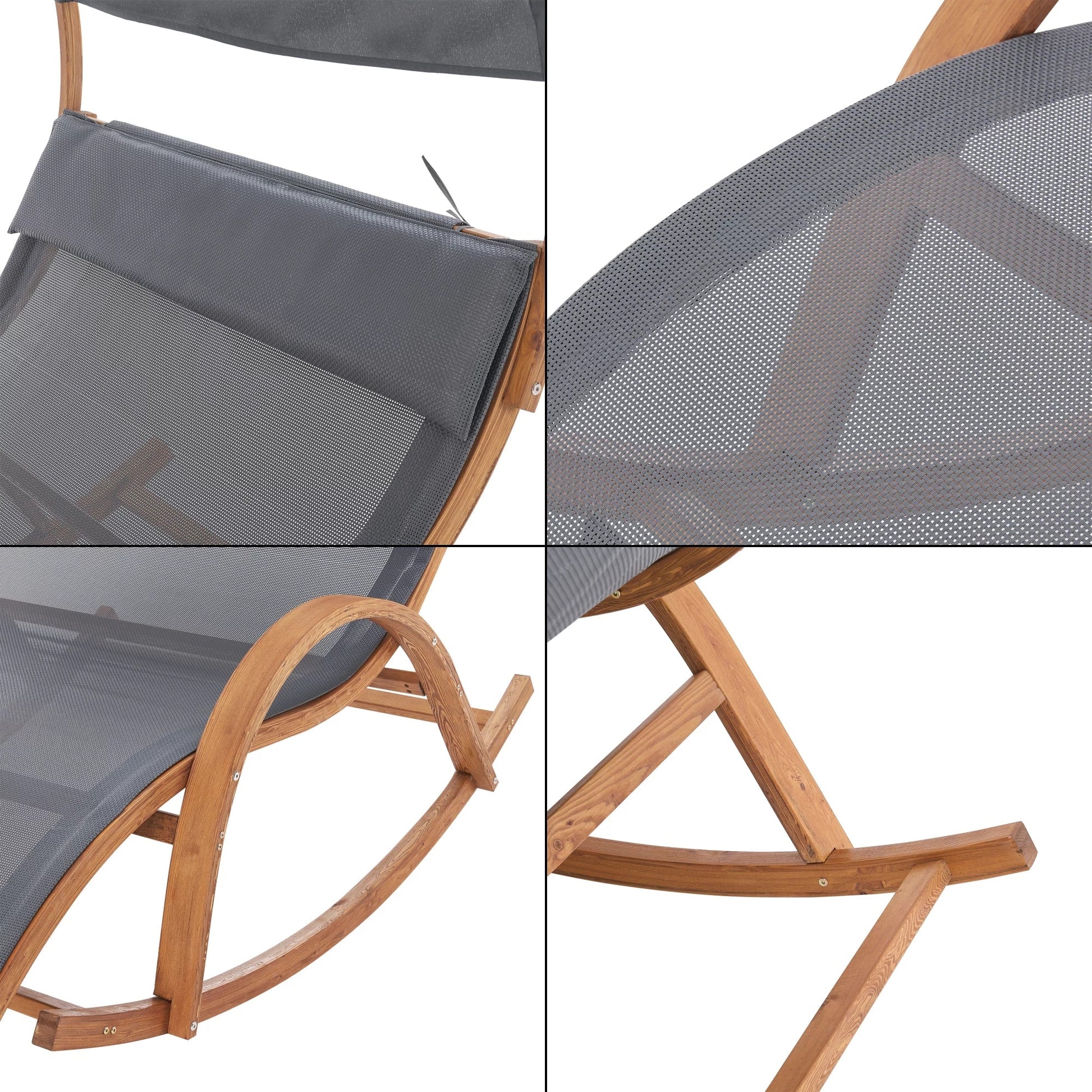 In And OutdoorMatch Ligstoel Anika - Schommelstoel - Houtkleurig en Donkergrijs - Comfortabel - Stijlvol design lounge chair