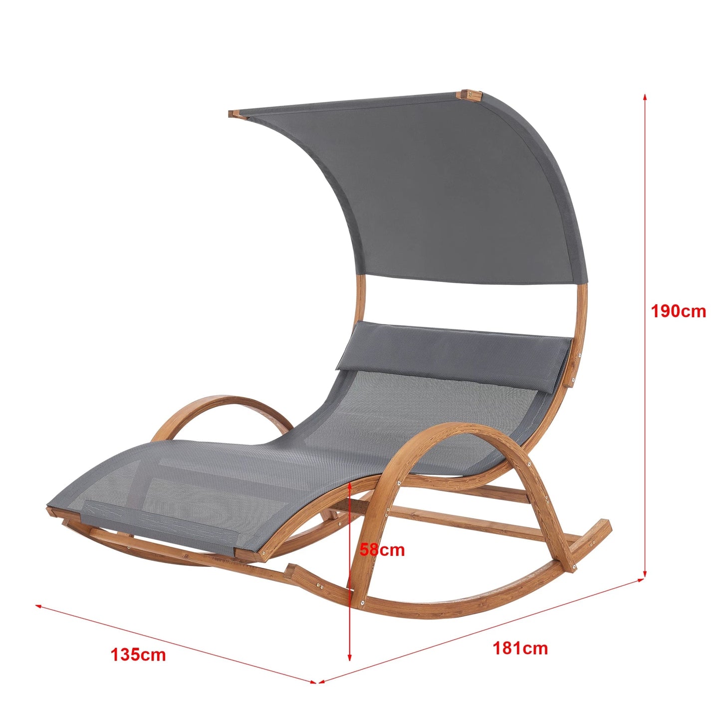 In And OutdoorMatch Ligstoel Anika - Schommelstoel - Houtkleurig en Donkergrijs - Comfortabel - Stijlvol design lounge chair