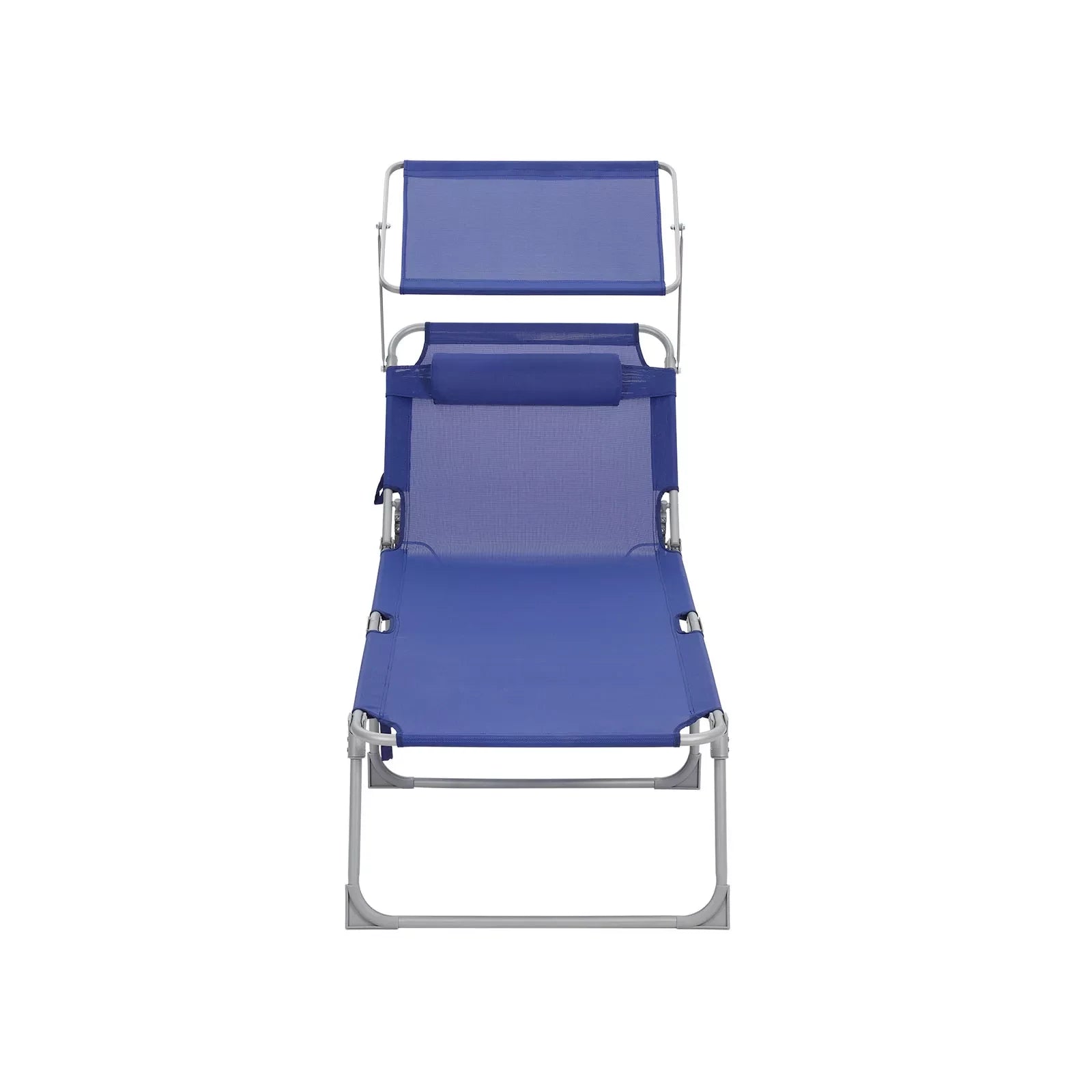 In And OutdoorMatch Ligstoel Danika - Zonnebed - Met zonnescherm - Ligbed tuin - Blauw - Loungebank - 200x71x38cm Lounge stoel