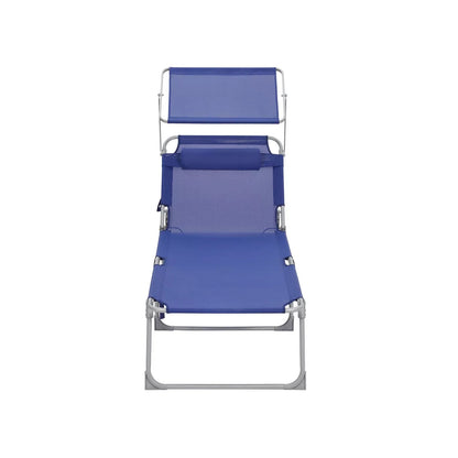 In And OutdoorMatch Ligstoel Danika - Zonnebed - Met zonnescherm - Ligbed tuin - Blauw - Loungebank - 200x71x38cm Lounge stoel