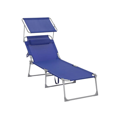 In And OutdoorMatch Ligstoel Danika - Zonnebed - Met zonnescherm - Ligbed tuin - Blauw - Loungebank - 200x71x38cm Lounge stoel