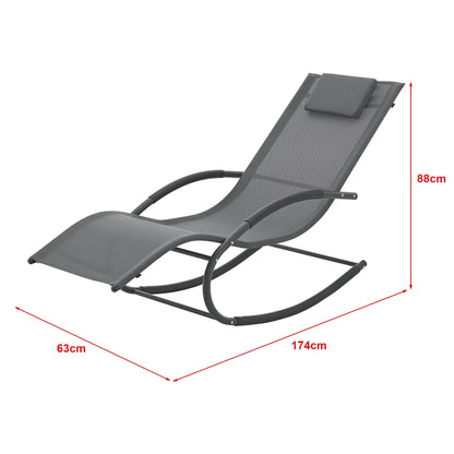 In And OutdoorMatch Ligstoel John - Schommelstoel - 174x63x88 cm - Donkergrijs - Staal en Stof - Stijlvolle uitstraling Garden Chair