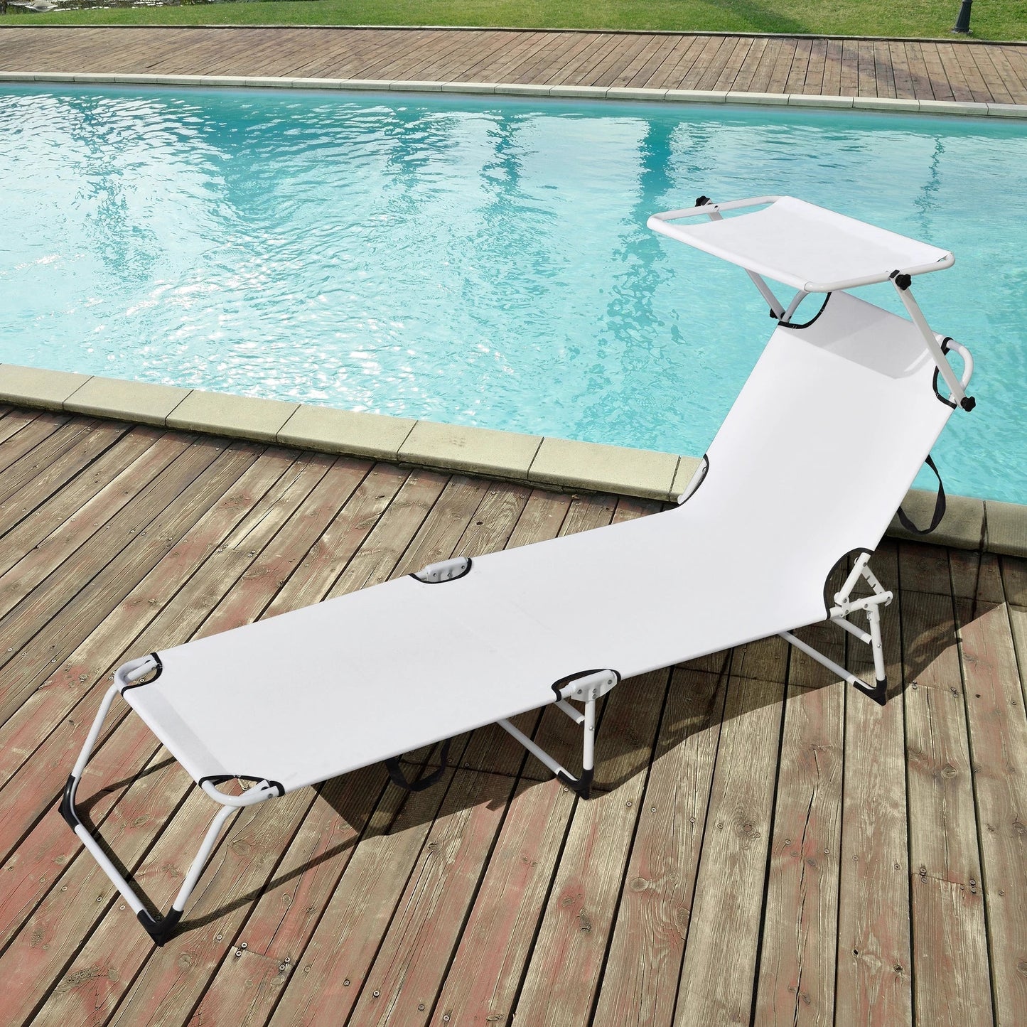 In And OutdoorMatch Ligstoel Kianna - Met Zonnekap - 187x53x27 cm - Wit - Staal en PVC - Luxe Look Lounge stoel