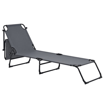 In And OutdoorMatch Ligstoel Lavonne - Met Zonnekap - 187x53x27 cm - Donkergrijs - Staal en PVC - Luxe Look Lounge stoel