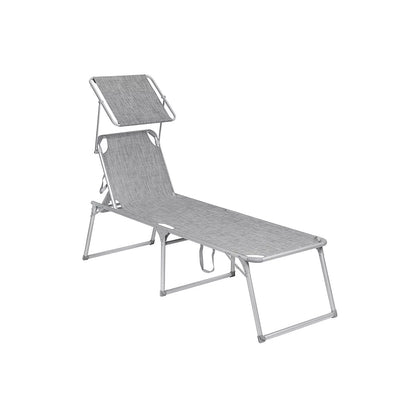 In And OutdoorMatch Ligstoel Lloyd - Zonnebed - Met zonnescherm - Ligbed tuin - Grijs - Loungebank - 200x65x48cm Lounge stoel