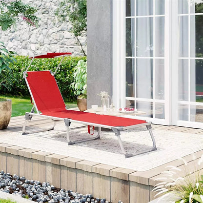 In And OutdoorMatch Ligstoel Maritza - Zonnebed - Met zonnescherm - Ligbed tuin - Loungebank - 193x55x48cm Lounge stoel