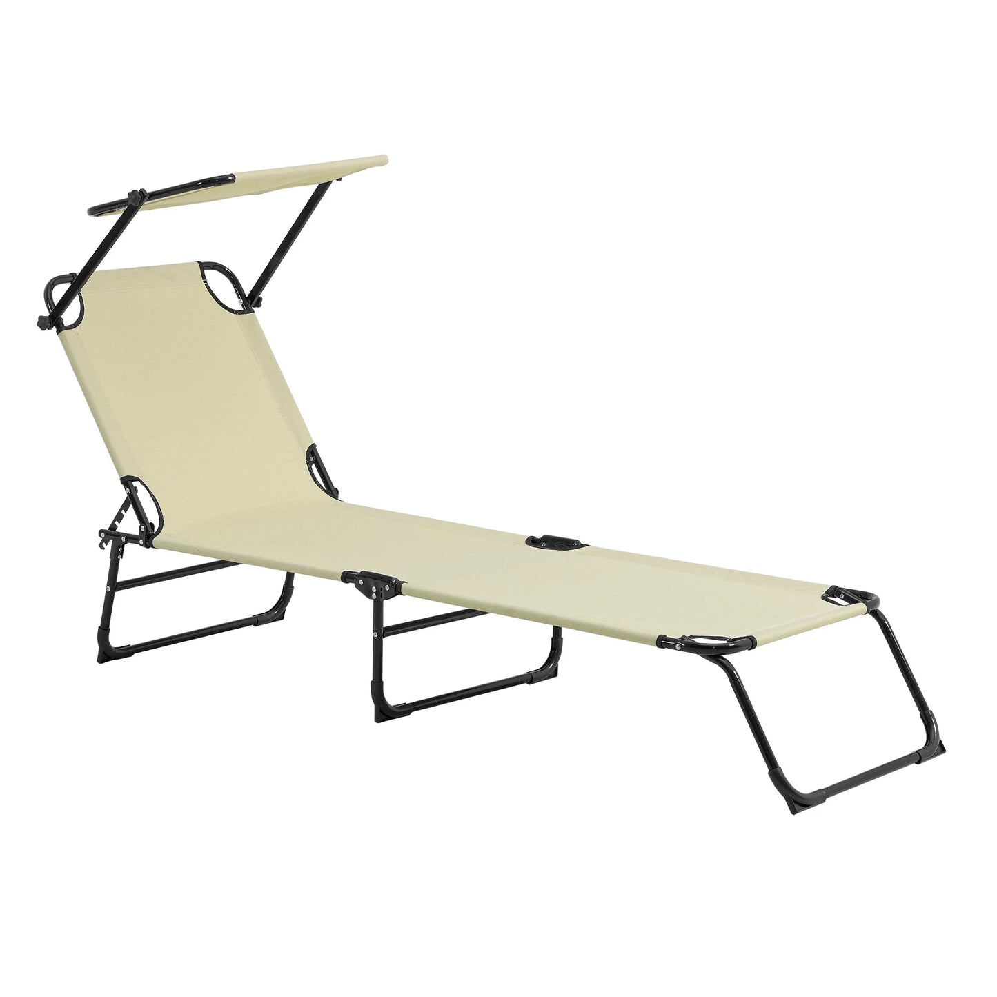 In And OutdoorMatch Ligstoel Thaddeus - Met Zonnekap - 187x53x27 cm - Crème - Staal en PVC - Luxe Look Lounge stoel