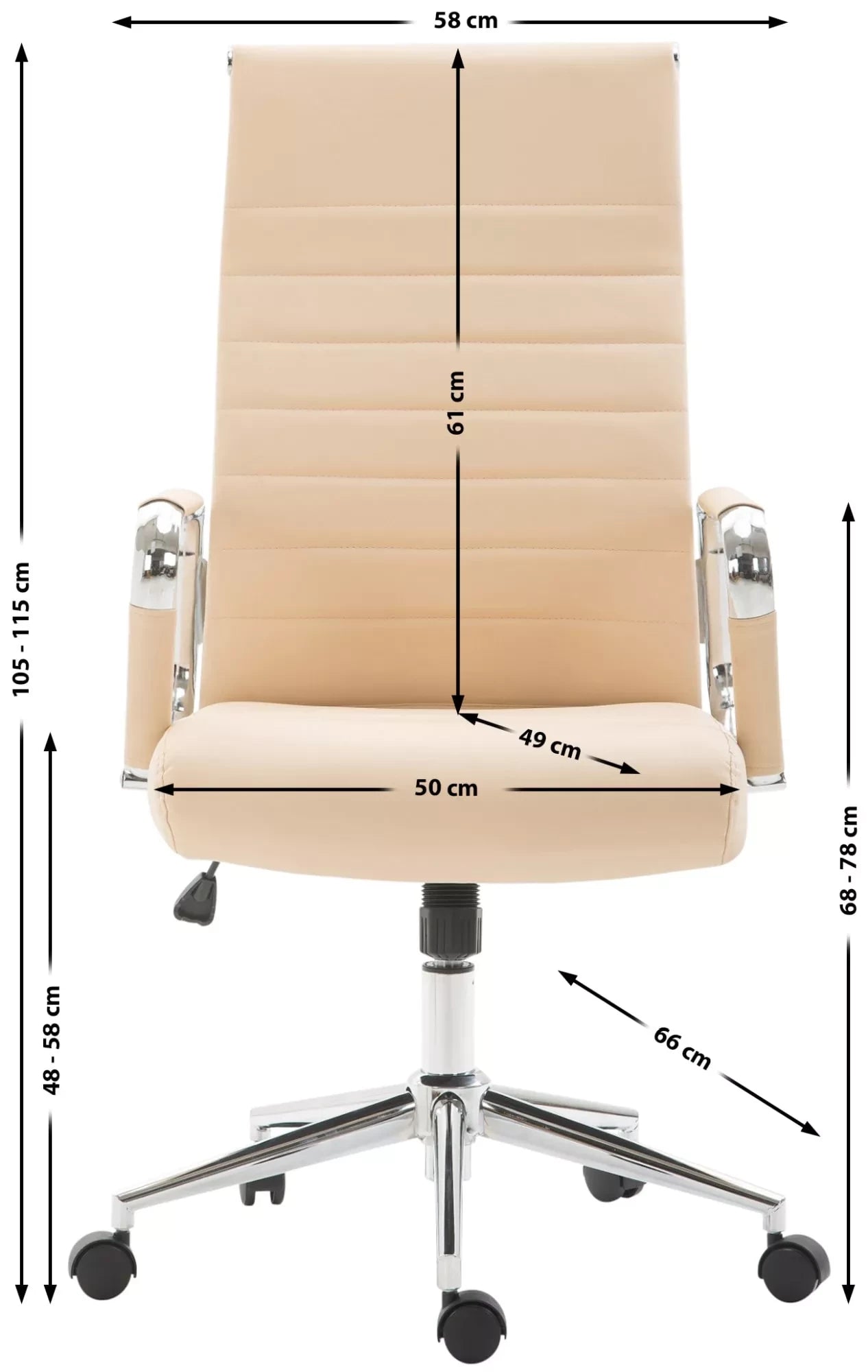 In And OutdoorMatch Luxe Bureaustoel Calogero Julio - Kunstleer - Creme - Op wielen - Ergonomische bureaustoel - Voor volwassenen - In hoogte verstelbaar Bureaustoel