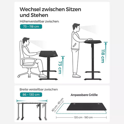 In And OutdoorMatch Luxe Elektrisch Bureau Collin - Zit-sta bureau - Zwart - Memory functie met 3 hoogtes - In hoogte verstelbaar 71-117cm - 80kg draagvermogen - 60x120cm Desk