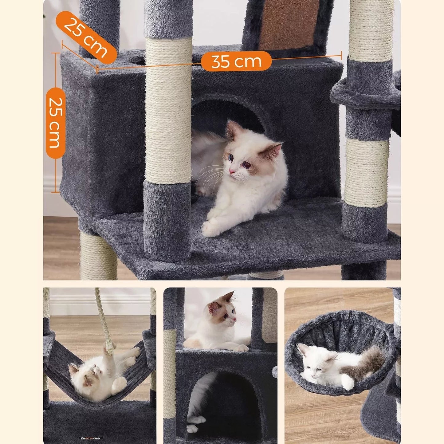 In And OutdoorMatch Luxe Krabpaal Keagan - Voor Katten - 168cm - Zwart - Zachte Kattenmand Hangmat - Kattenspeelgoed - Geschikt voor kleine kittens Krabpaal