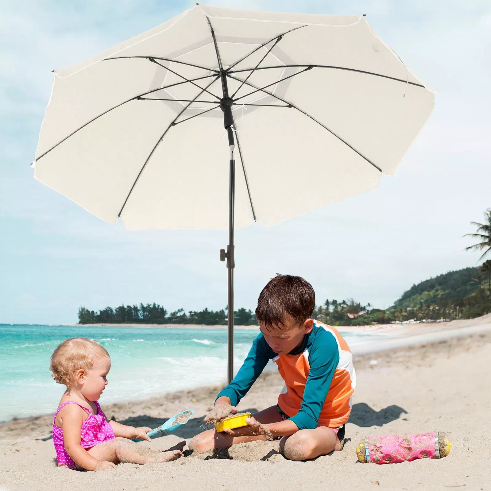 In And OutdoorMatch Luxe Paraplu Jazmin - Langwerpig - Kantelbaar - Staand - Beige - Terras of tuin - 200cm Parasol