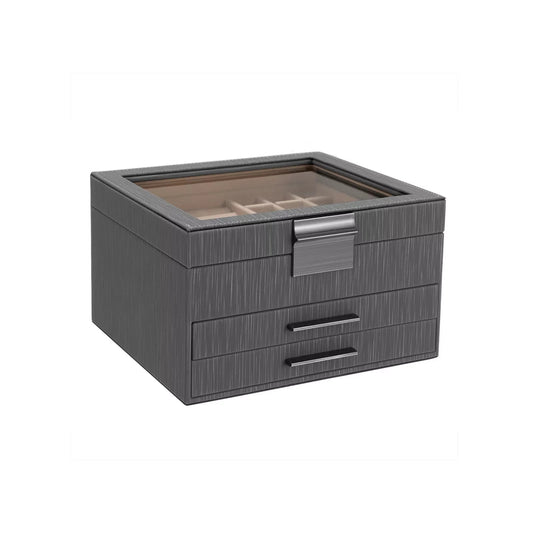 In And OutdoorMatch Luxe Sieradendoos met Glazen deksel Melany - Grijs - Sieradendoos - 3 Tier - 23,1x30,5x13,5 cm - Sieradendoos dames - Sieradendoos - Sieradendoos meisjes - Sieradenhouder - Sieradendoos voor volwassenen Jewerley-doos