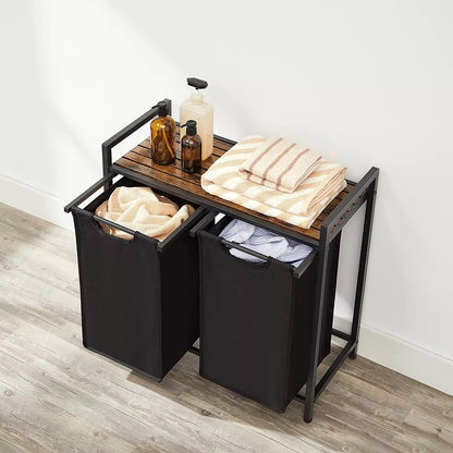 In And OutdoorMatch Luxe Wasmand Simeon - 2x46L - Zwart - Met handvatten - Rechthoek - Wasbox - Wassorteerder Wasmand