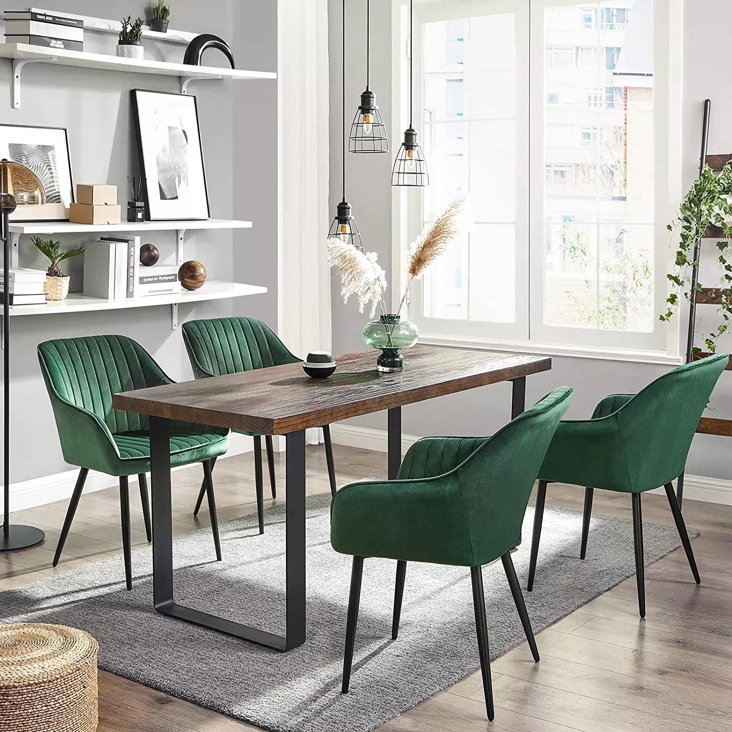 In And OutdoorMatch Luxe eetkamerstoel Justus - Groen - Met armleuning en rugleuning - Set van 2 - Woonkamerstoelen - Keukenstoelen - Fluweel Eetkamerstoel