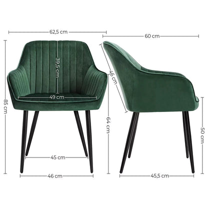 In And OutdoorMatch Luxe eetkamerstoel Justus - Groen - Met armleuning en rugleuning - Set van 2 - Woonkamerstoelen - Keukenstoelen - Fluweel Eetkamerstoel