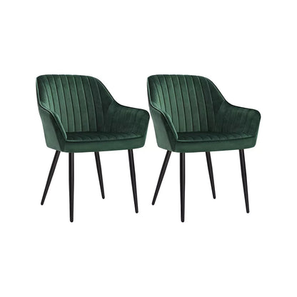 In And OutdoorMatch Luxe eetkamerstoel Justus - Groen - Met armleuning en rugleuning - Set van 2 - Woonkamerstoelen - Keukenstoelen - Fluweel Eetkamerstoel