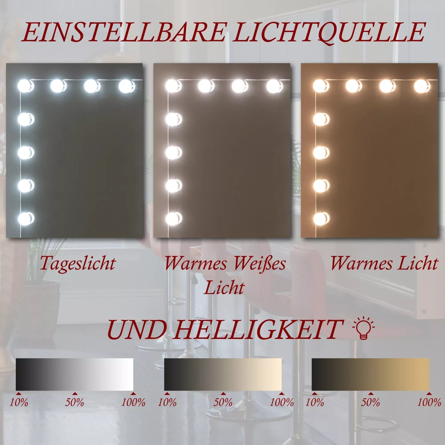 In And OutdoorMatch Make Up Spiegel Davon - Met LED Verlichting - 48x35cm - Zonder Rand - Lichtdimmer - Energiebesparend - Hollywood Spiegel - Touchscreen Muur spiegel