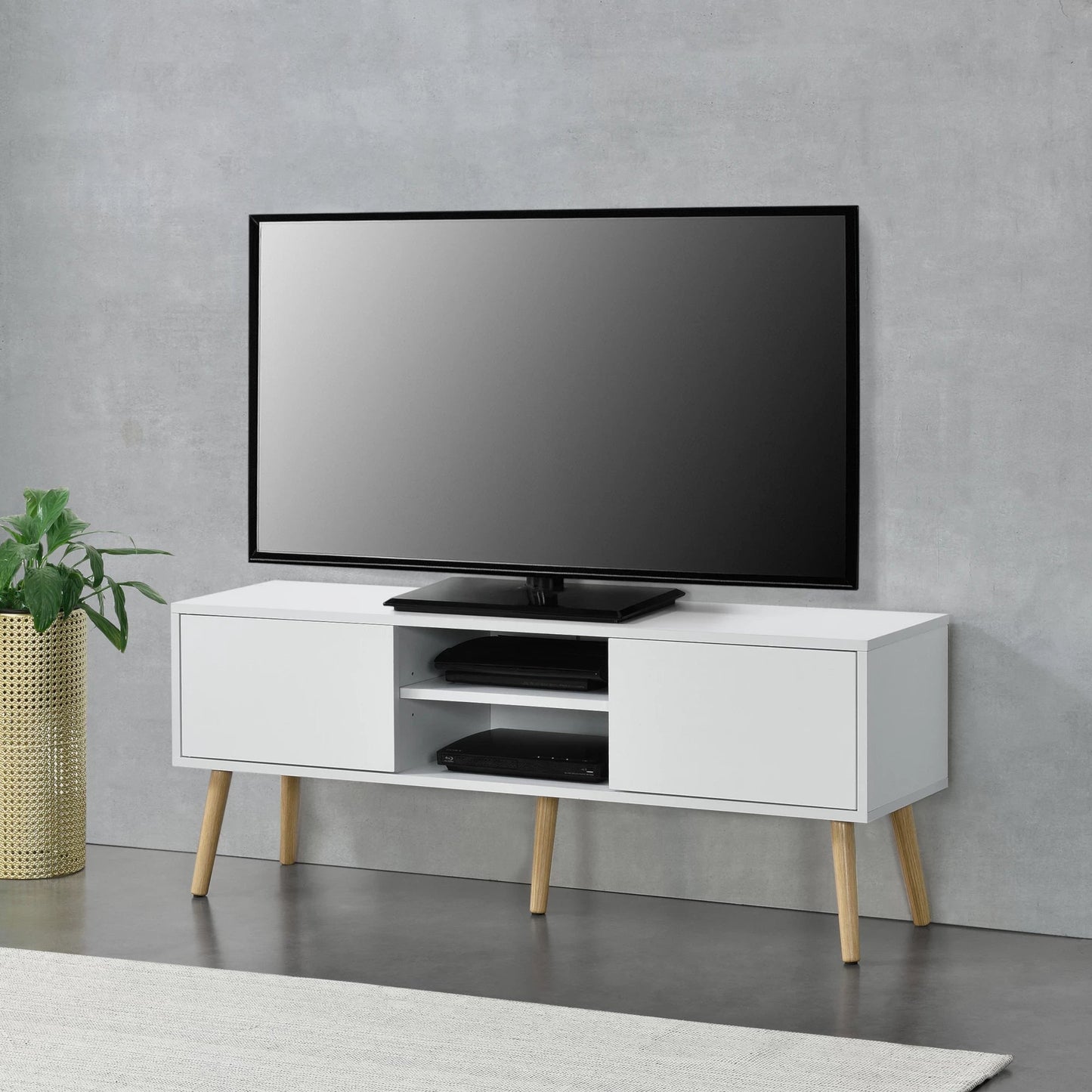 In And OutdoorMatch Matilda-meubel Miguel - 120x29,5x46,5 cm - Wit - Spaanplaat en Hout - Stijlvol design TV cabinet