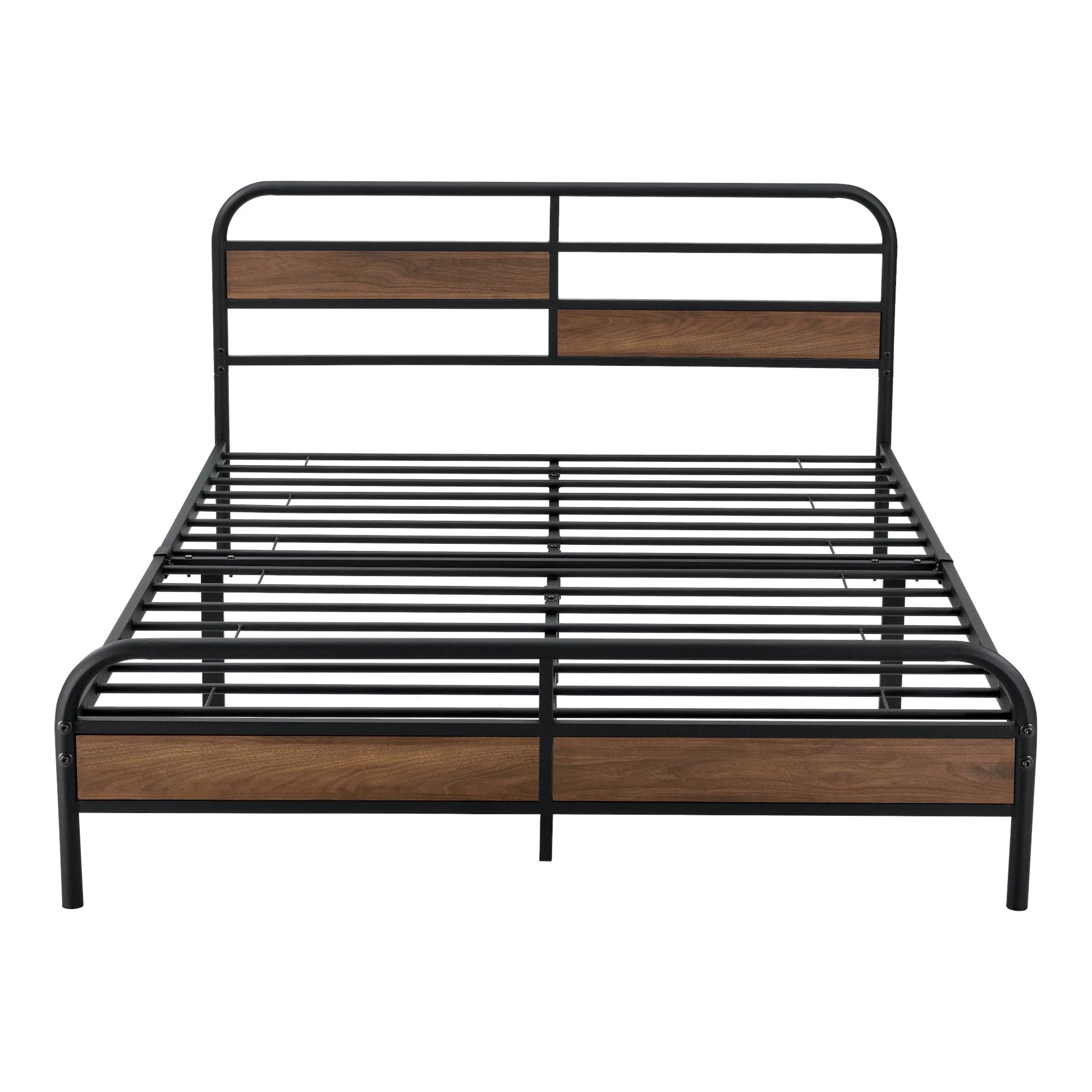 In And OutdoorMatch Metalen Bed Bistro - Bedframe - Met Matras - Zwart - Walnootkleurig - 140x200 cm bed twee personen