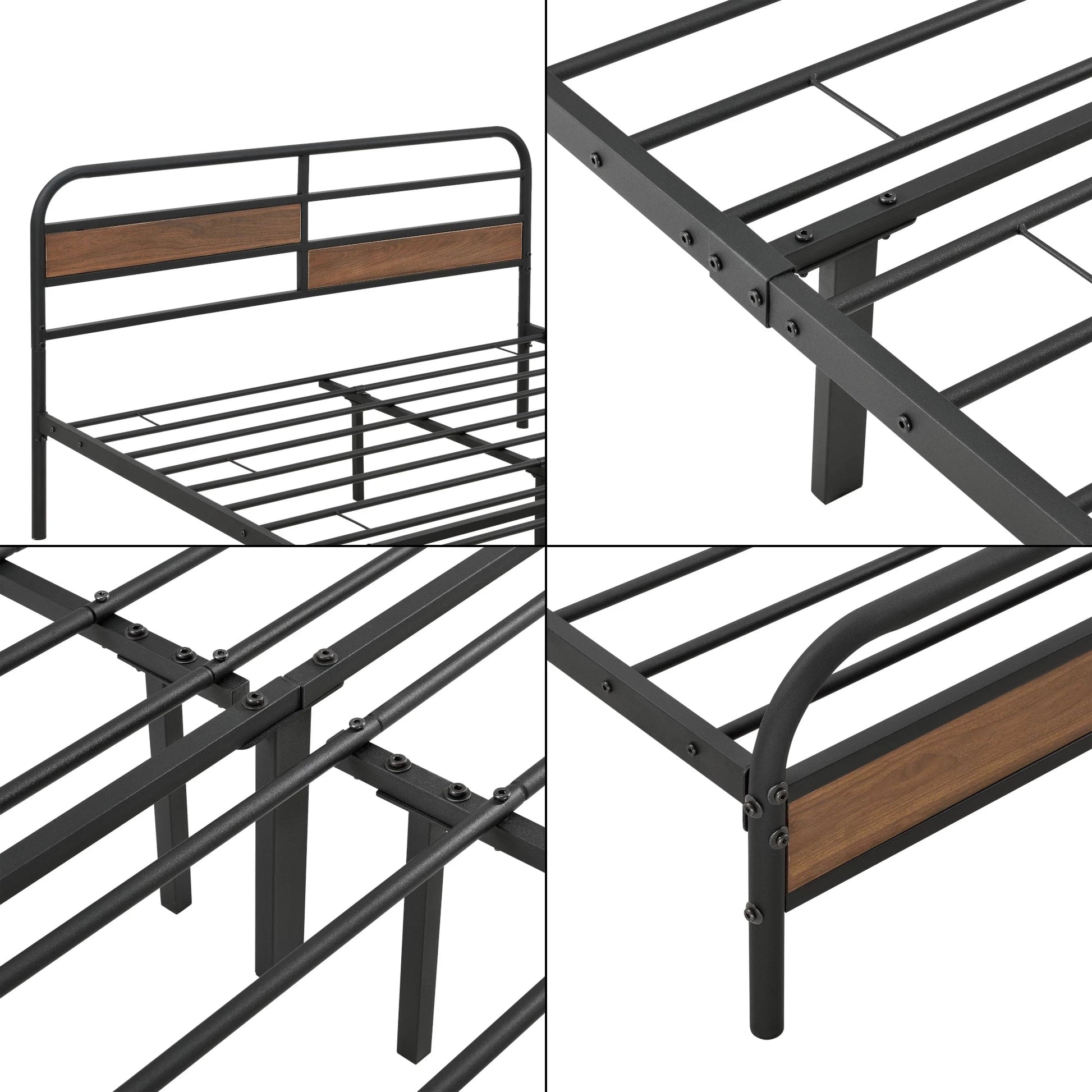 In And OutdoorMatch Metalen Bed Biva - Bedframe - Zwart - Walnootkleurig - 140x200 cm bed twee personen