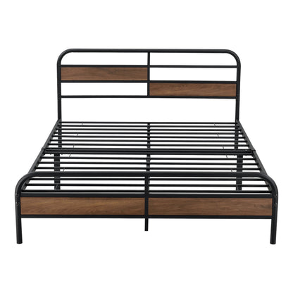 In And OutdoorMatch Metalen Bed Biva - Bedframe - Zwart - Walnootkleurig - 140x200 cm bed twee personen