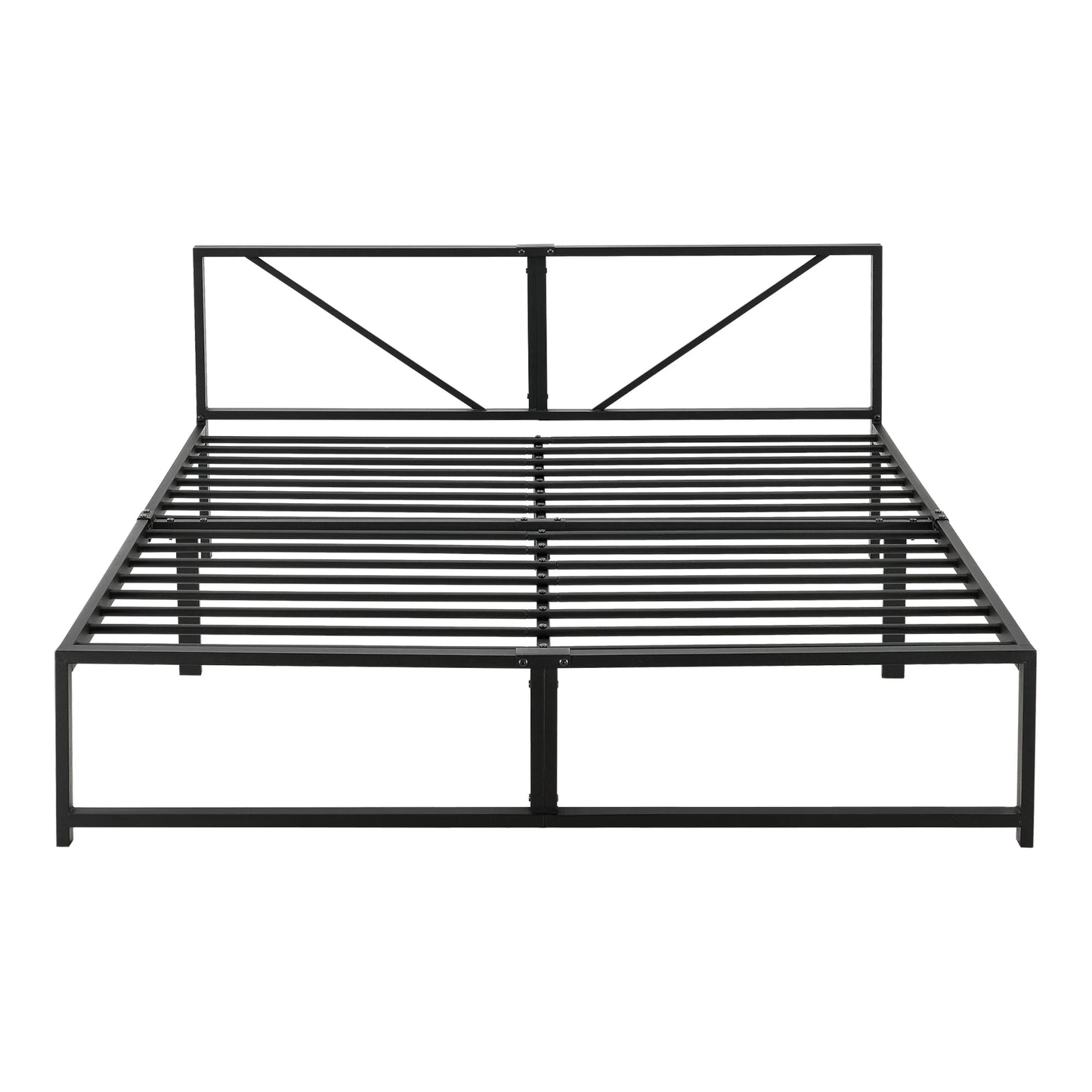 In And OutdoorMatch Metalen Bed Danika - Bedframe - Met Matras - Zwart - 140x200 cm - Minimalistisch Design Eén persoon slapen