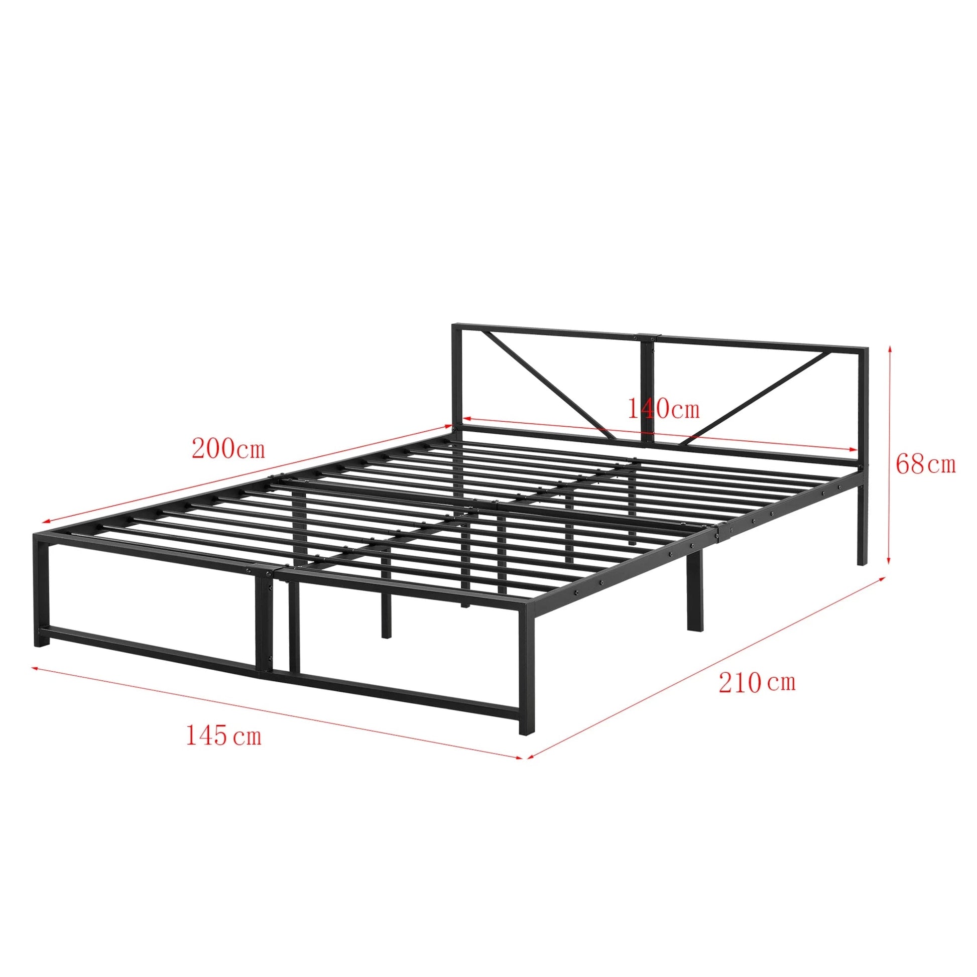 In And OutdoorMatch Metalen Bed Danika - Bedframe - Met Matras - Zwart - 140x200 cm - Minimalistisch Design Eén persoon slapen