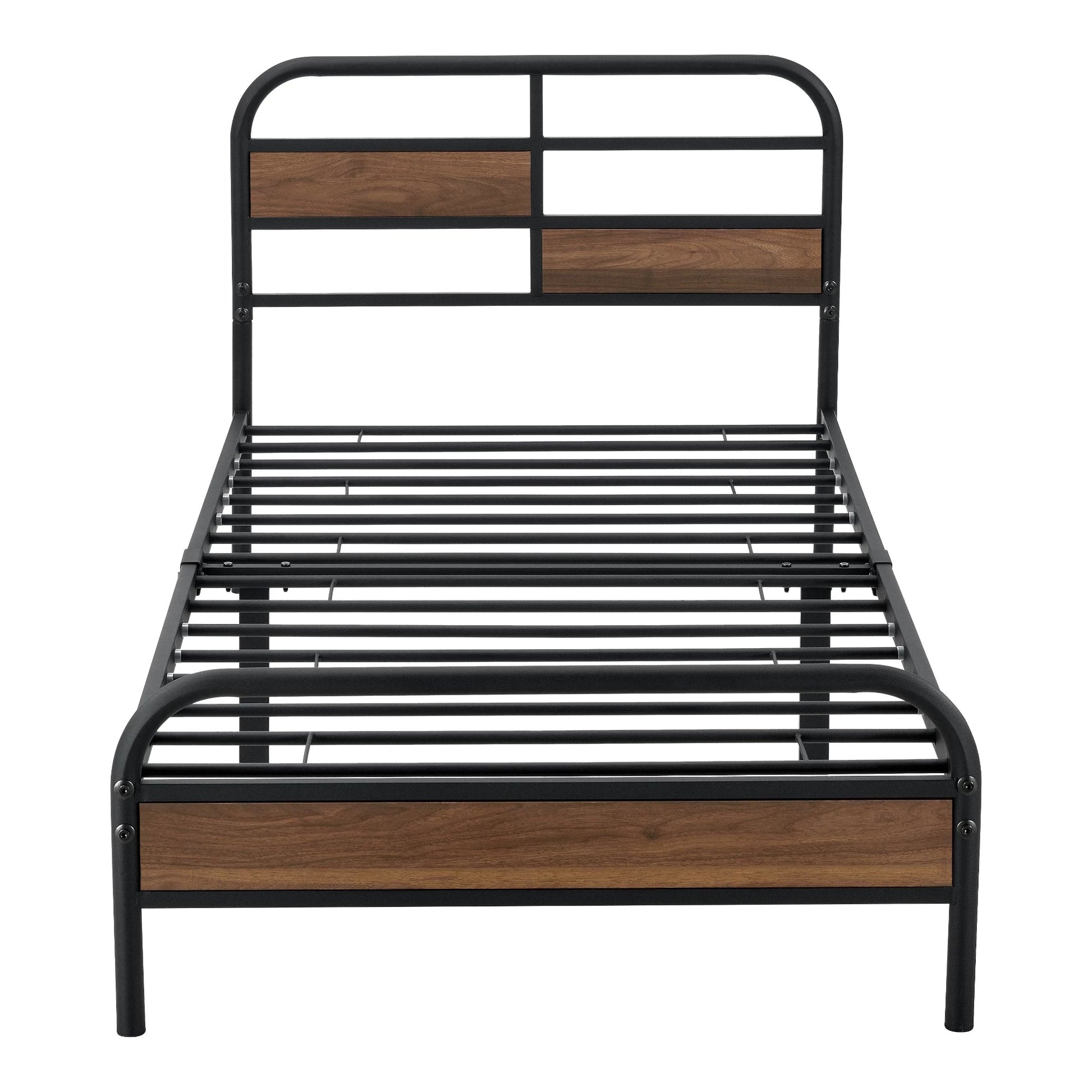 In And OutdoorMatch Metalen Bed Dinga - Bedframe - Zwart - Walnootkleurig - 90x200 cm Eén persoon slapen