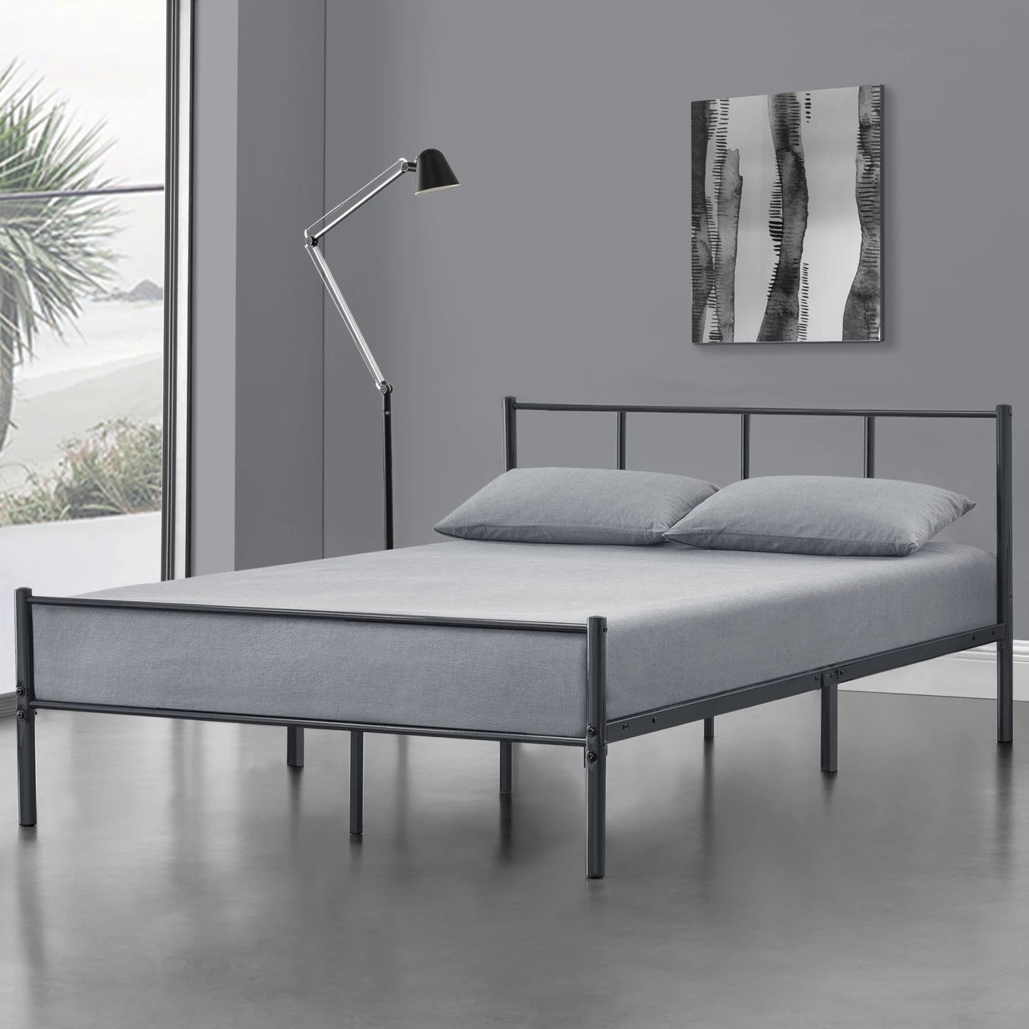 In And OutdoorMatch Metalen Bedframe Jenny - incl. Bedbodem - 120x200 cm - Donkergrijs - Stalen frame gepoedercoat - Eén persoon slapen