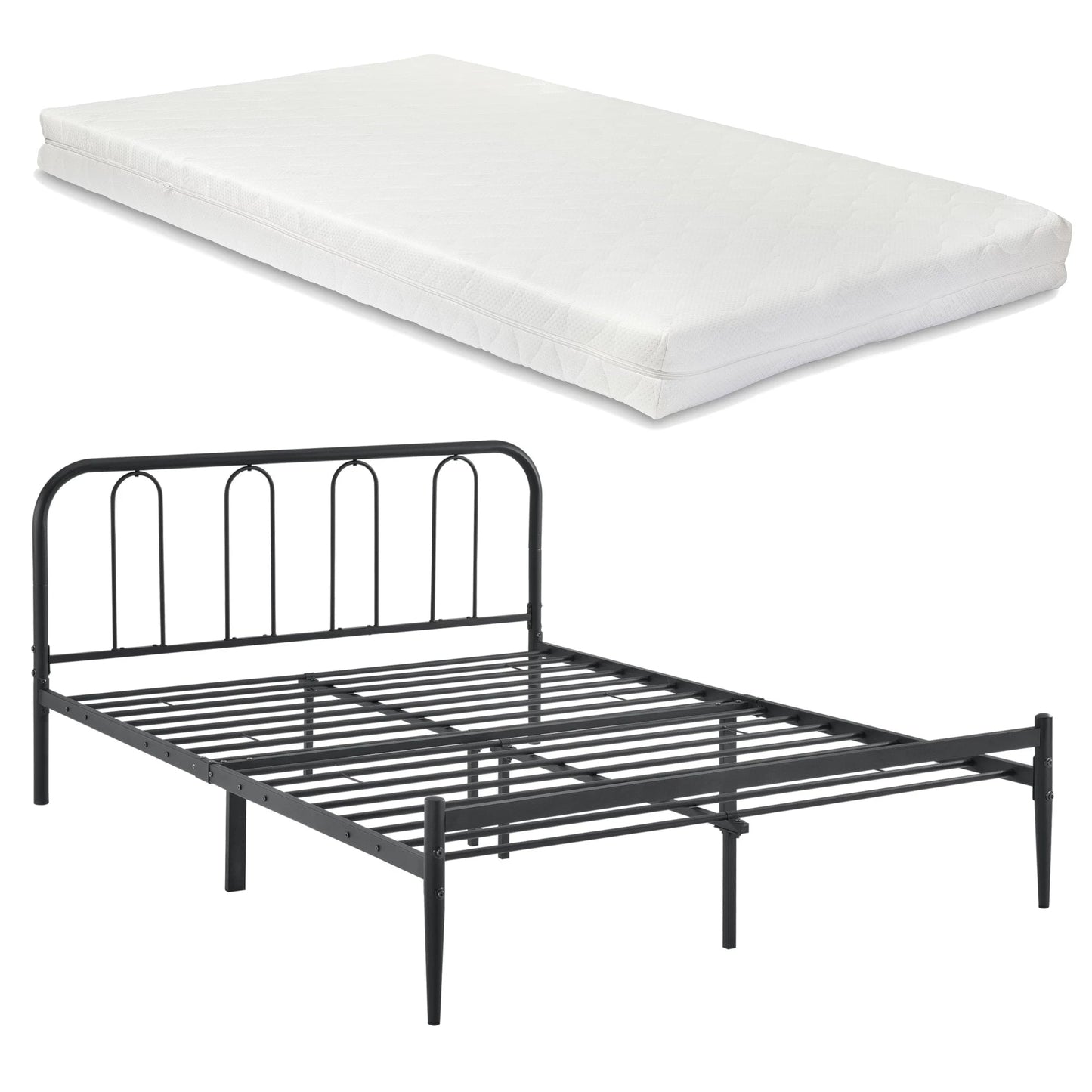 In And OutdoorMatch Metalen Bedframe Laurianne - Zwart - Met matras - 160x200 cm - Staal en Koudschuim - Modern Design bed twee personen