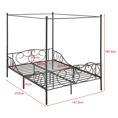 In And OutdoorMatch Metalen Hemelbed Ahmed - Met Bedbodem - 140x200 cm - Zwart - Staal Gepoedercoat - Minimalistisch Design bed twee personen